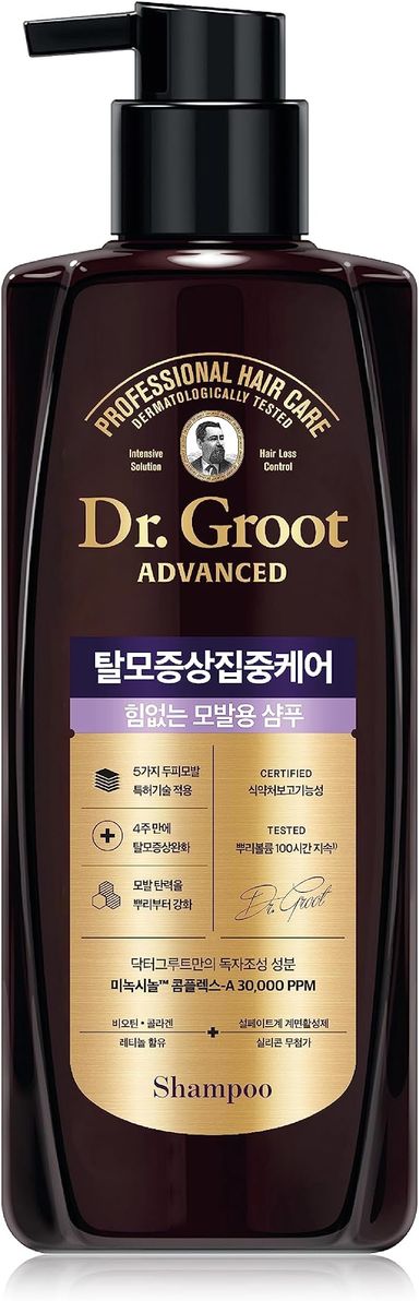 Dr. Groot Intensive Care soch to'kilishini nazorat qiluvchi va ingichka sochlar uchun hajm beruvchi shampun LG Beauty (400 ml/13,53 fl oz) - Soch to'kilishi va qalinlashishi. Biotin, kollagen va retinol.