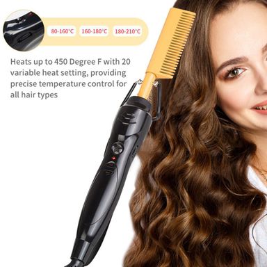 2 in 1 Electric Curling Copper Comb Ceramic Heating Hair Straightener