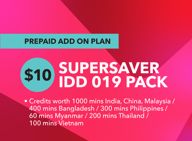 SingTel $10 SuperSaver IDD 019 Pack + 30-Day Topup Plan