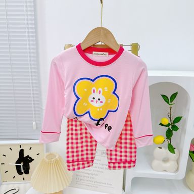 [21] Gingham Cartoon Pajamas Sets (90~130)