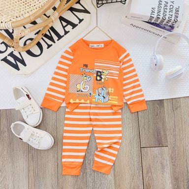 [25] Stripey Colourblock Pajamas Set (80~120)