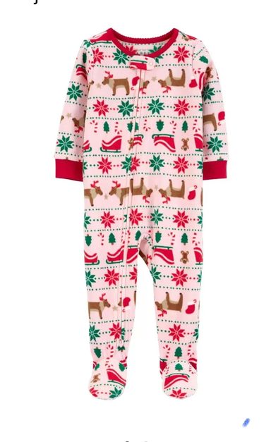 BT 1-Piece Pink Fair Isle Fleece Footie Pajamas