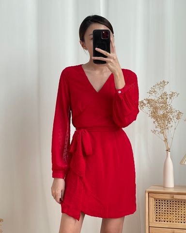 (New with Tag) Sheer Long Puff Sleeve Wrap Concept Dress