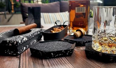 3 Black Terrazzo Coasters - with moisture absorbing fabric