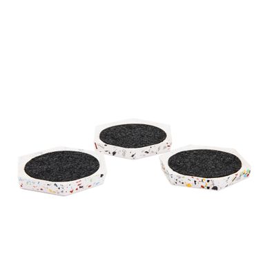 3 White Terrazzo Coasters - with moisture absorbing fabric