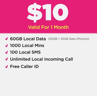 👍 Geenet $10 60GB Data + Local Calls + FIC + 1-Month Renewal Plan