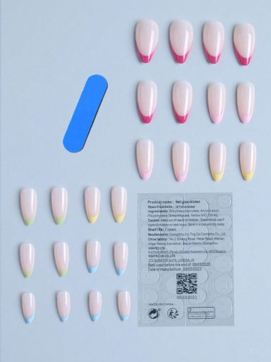 24pcs Long Almond Fingernails with Nail File & Tape