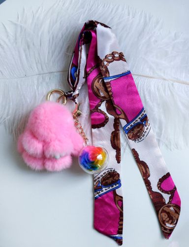 Pink Bunny Rainbow Rose Keychain