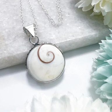 Silver Shiva Eye Shell Chunky Pendant Necklace New