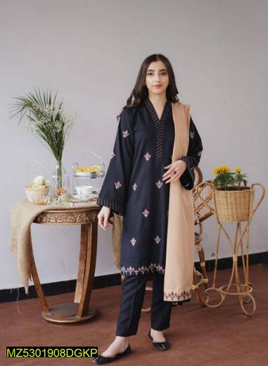 3 Pcs Women's Unstitched Dhanak printed Suit