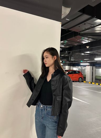 Korean style leather jacket (BLACK) 