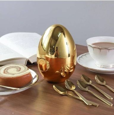 Golden Egg Dessert Spoon & Fork Set