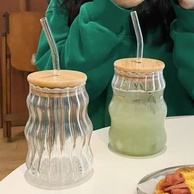 Creative Shape Glass With Lid & Straw