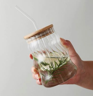 Creative Shape Glass With Lid & Straw