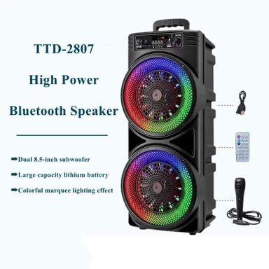 Portable Wireless Party Speakers Dual 8.5  Inch Karaoke Subwoofer Bluetooth Loudspeaker Outdoor Performance RGB Lights FM Radio TTD2807