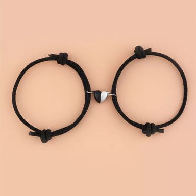 Fashion Black and White Heart Braided Rope Couple Bracelet Magnetic Attraction Shape Adjustable Bracelet Friendship Jewelry