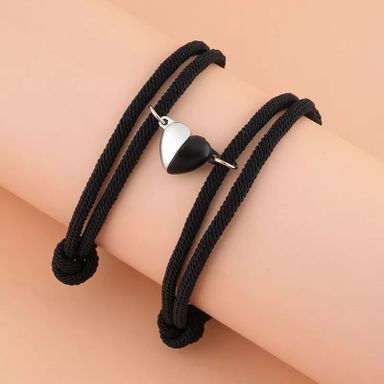 Fashion Black and White Heart Braided Rope Couple Bracelet Magnetic Attraction Shape Adjustable Bracelet Friendship Jewelry