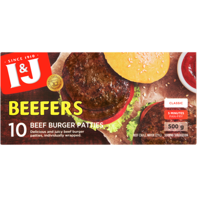 I&J Beefers Beef Burger Patties Assorted 500g