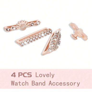 4pcs Watch Rhinestone Band Charm - Rose Gold