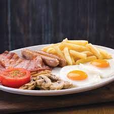 Breakfast Egg Bacon Sausage Sliced Tomato Fried Mushrooms & Chips Combo 1`s