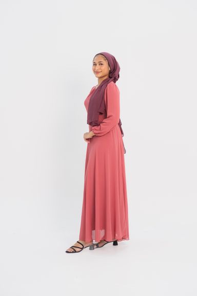 Chiffon Dress in Brick Red