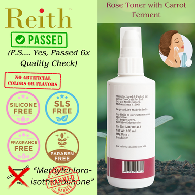 Reith Tone Rich Rose Toner with Carrot Ferment |Neem, Aloe vera, Glycolipid | Organic, Vegan, Natural | 100ml