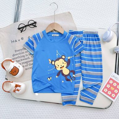 [73] Animal Short Sleeve Long Pants PJs Sets (80~120)