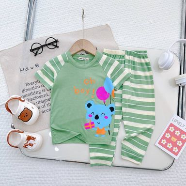 [73] Animal Short Sleeve Long Pants PJs Sets (80~120)