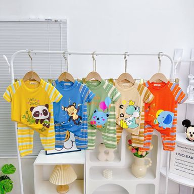 [73] Animal Short Sleeve Long Pants PJs Sets (80~120)