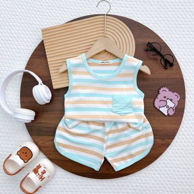 [68] Stripy Sleeveless Play Set (80~120)