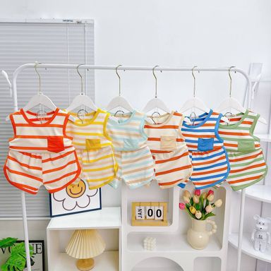 [68] Stripy Sleeveless Play Set (80~120)