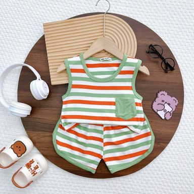 [68] Stripy Sleeveless Play Set (80~120)