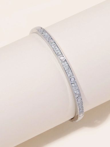 Cubic Zirconia Decor Bangle - Silver