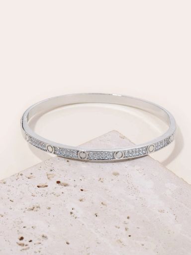 Cubic Zirconia Decor Bangle - Silver