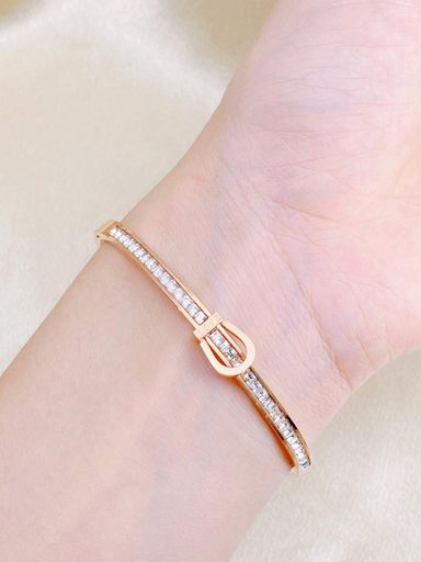 Stainless Steel Rhinestone Bangle Bracelet - Rose Gold