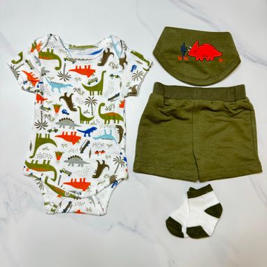 Triceratops 4-Piece Short Sleeve Bodysuit Set (3M~12M)