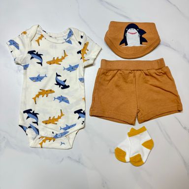 Shark 4-Piece Short Sleeve Bodysuit Set (3M~12M)