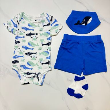 Whale 4-Piece Short Sleeve Bodysuit Set (3M~12M)