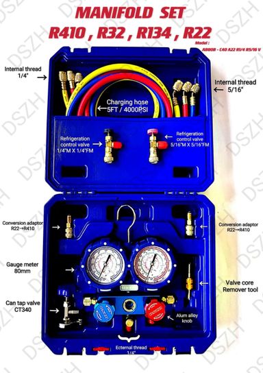 MANIFOLD SET - R410, R32, R134, R22 (MODEL: AB80B - C40 A22 R1/4 R5/16V)