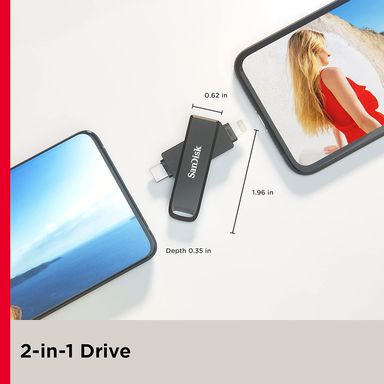 SanDisk iXpand (SDIX70N-128G-GN6NE) 128GB USB 3.0 Flash Drive Luxe for iPhone, iPad Pro, MAC Devices, Type-C Android Phone & Other Devices