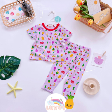 [106] Fruits & Florals Short Sleeve Long Pants Set (80~120)