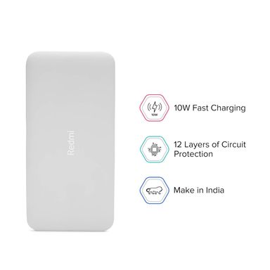 Xiaomi Redmi ‎PB100LZM Lithium Polymer 10000 Mah Fast Charging Slim PowerBank (White, 10W Fast Charging, Dual Ports)