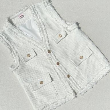 White Knitted Tweed Vest