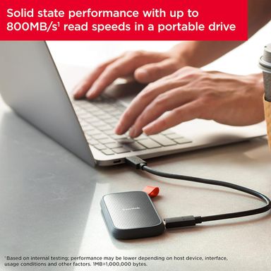 SanDisk 2TB Portable SSD (SDSSDE30-2T00-G26) - Up to 800MB/s, USB-C, USB 3.2 Gen 2, Updated Firmware - External Solid State Drive