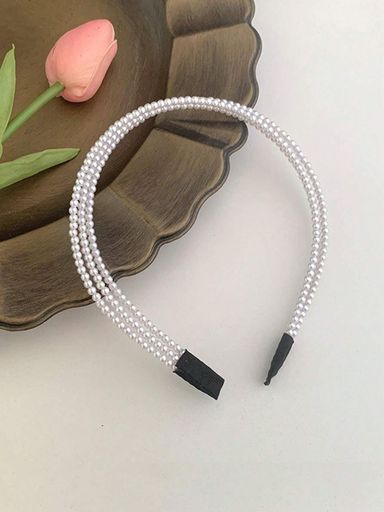 Three Rows Of Pearl Beads Retro Hair Hoop