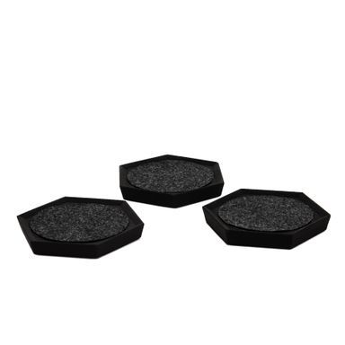 3 Black Coasters - with moisture absorbing fabric 