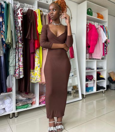 Chocolate brown ankle length bodycon