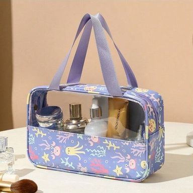 Medium Semi-Transparent Printed Cosmetic Bag - Purple