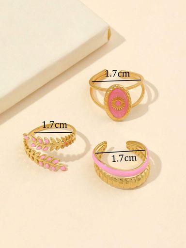 3pcs Stainless Steel Leaf & Oval Rings Set