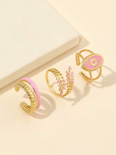 3pcs Stainless Steel Leaf & Oval Rings Set